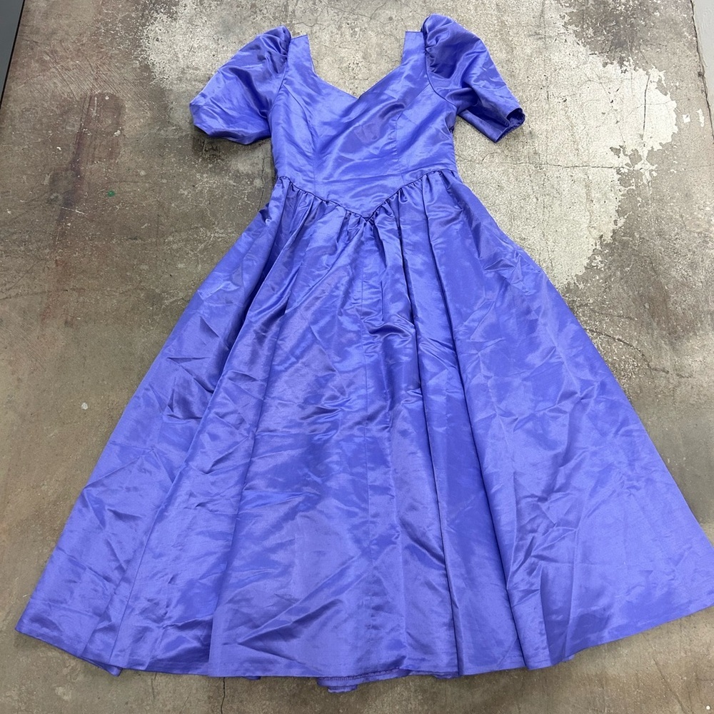 Vintage hand made satin basque waist low back big bow whimsical fairy maxi dress
